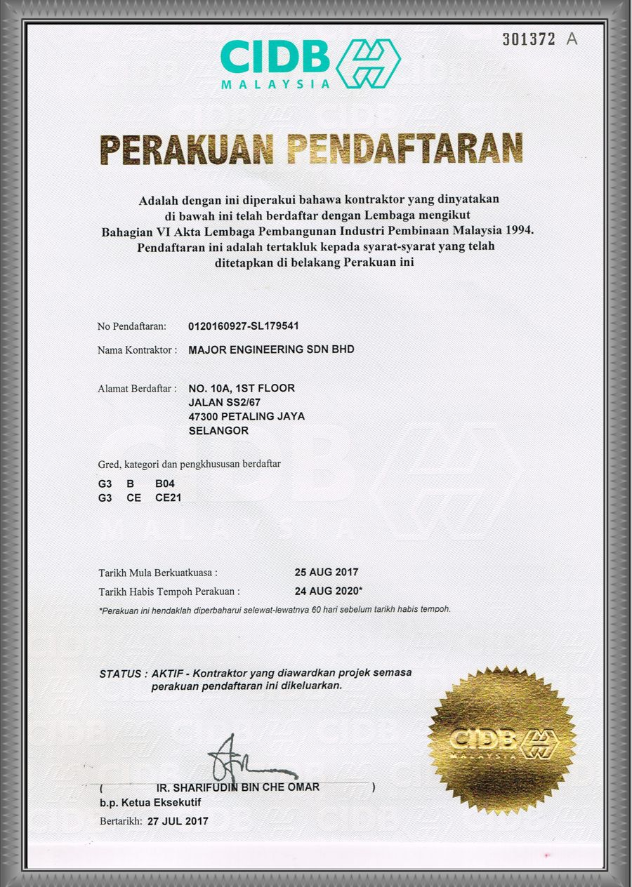 CIDB Malaysia contractor registration certificate
