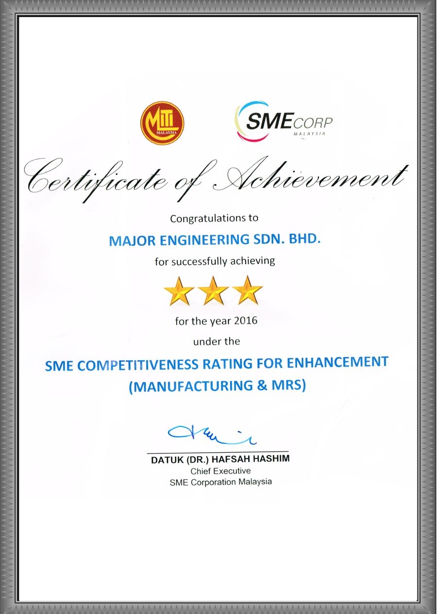 SME Corp Malaysia certificate of achievement, 3-star SCORE rating 2016